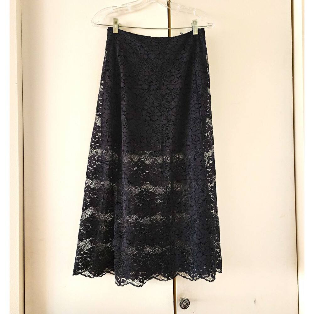 The Kooples Black Floral Lace A-Line Midi Skirt Sheer Fr 38 Medium Nwt Romantic